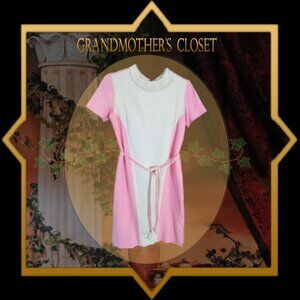 EUC: Vintage 60s R&K Originals Pink & White Block Midi Dress Size see desc